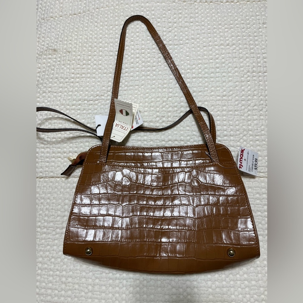 Elegant Brown Crocodile-Embossed Women's Bag